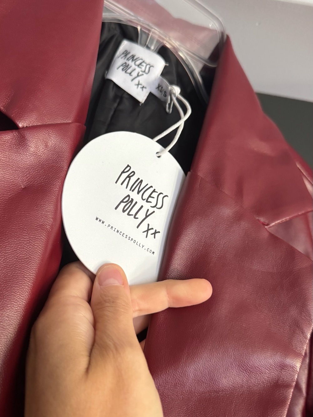 Princess Polly Woman’s Burgundy Leather Blazer Jacket - Picture 3 of 7